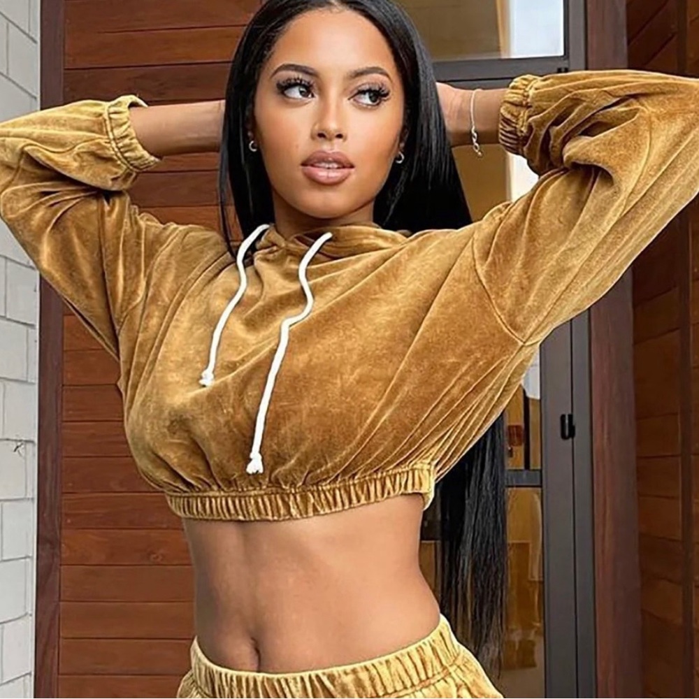 Caramel Suede Cropped Hoodie